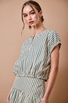 Greer Striped Half-Zip Blouse - Cream/Green