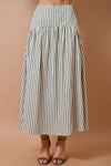 Daphne Striped Curved Yoke Midi Skirt - Cream/Green