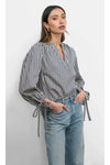 Miui Puff Sleeve Stripe Shirt