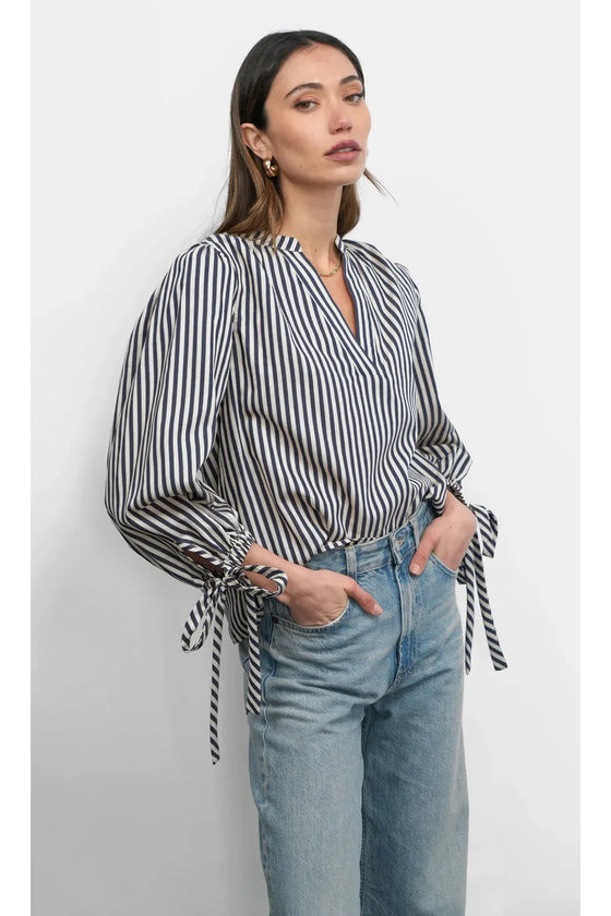 Miui Puff Sleeve Stripe Shirt