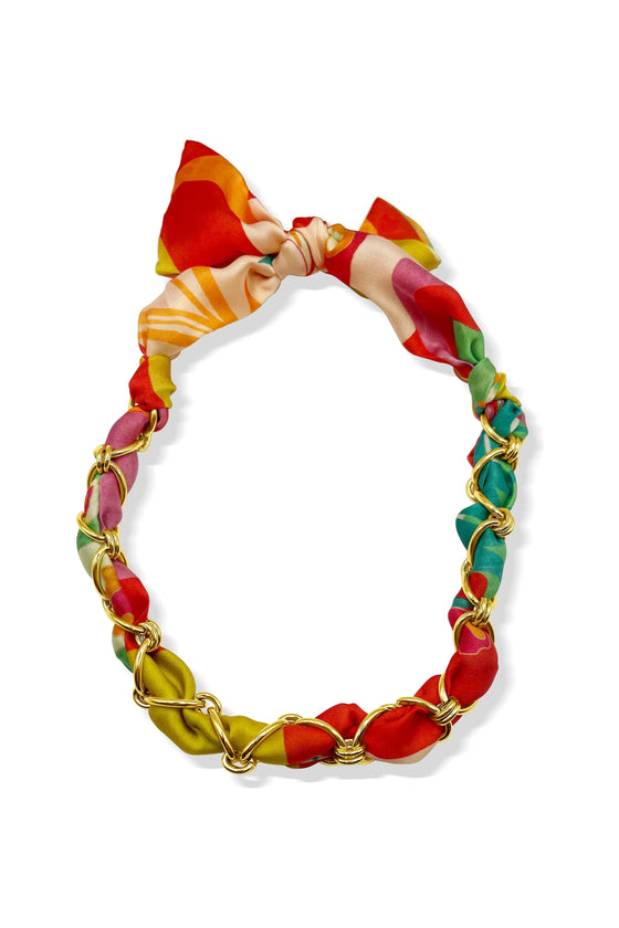 Pink & Orange Chained Scarf Necklace